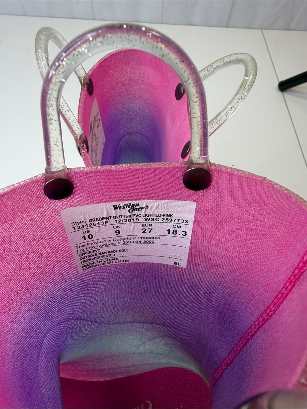 Western Chief Glitter Ombre Kids Rain Boots - Pink Purple Teal girls 10 Like New - Picture 6 of 8